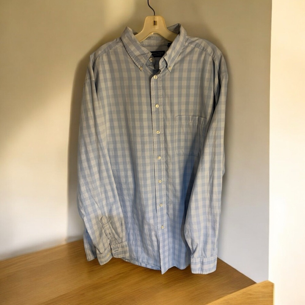 Roundtree & Yorke Cotton Dress Casual Long Sleeve Blue Blocked Button‎ Men's XLT